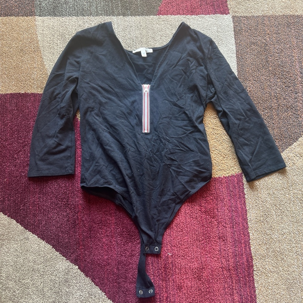 Express Black V-Neck Bodysuit with Stripe Detail